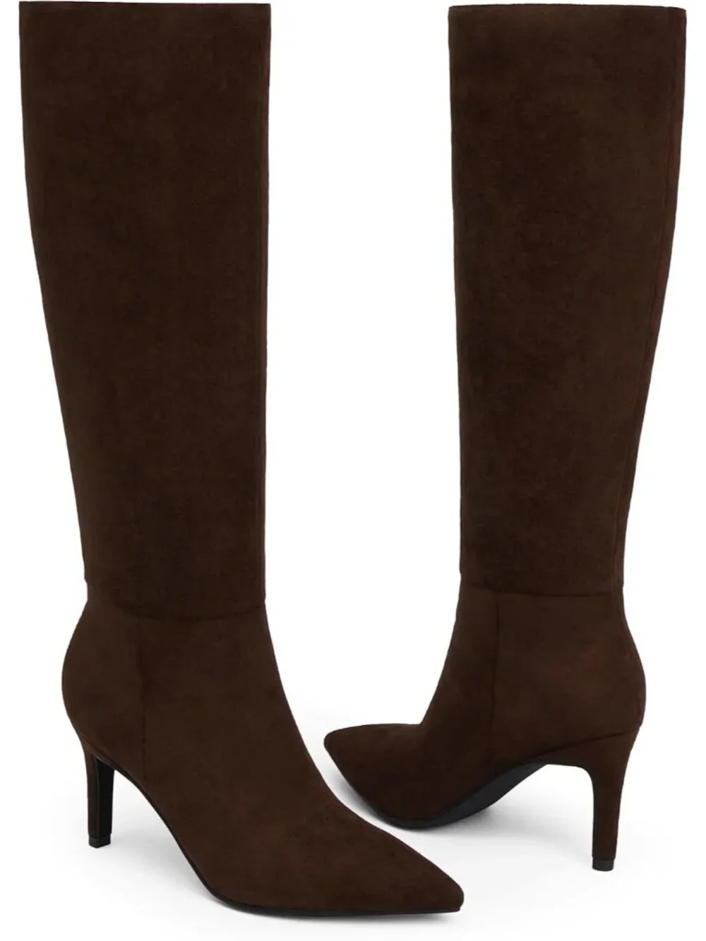 Women Dark Brown Suede Pointed Toe Faux Leather Stiletto Heel Over The Knee Boot